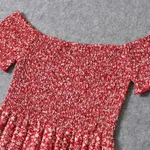 All Over Red Floral Print Off Shoulder Short-sleeve Shirred Dress for Mom and Me  image 3
