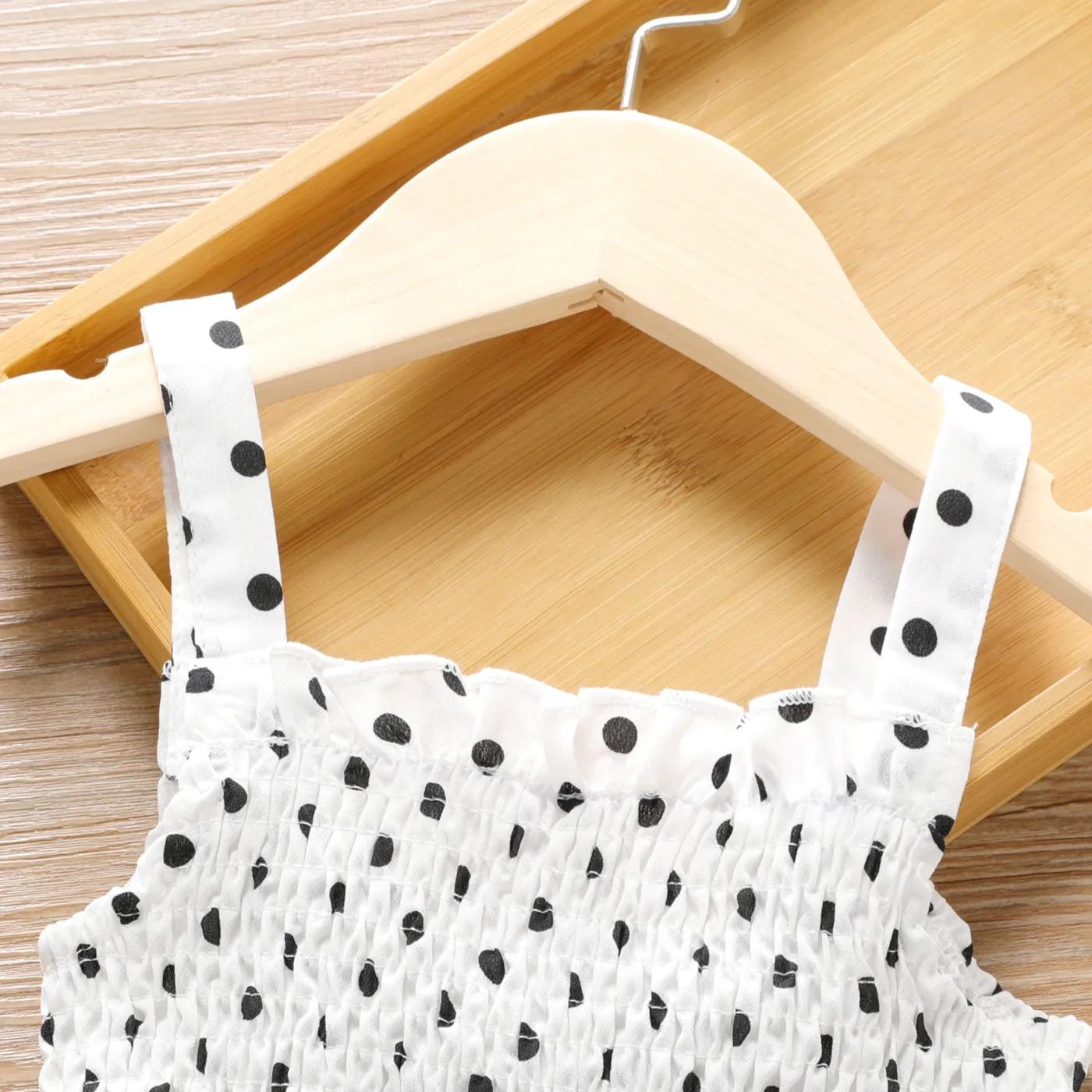 Toddler Girl Polka dots Smocked Sleeveless Strap Jumpsuit  image 3