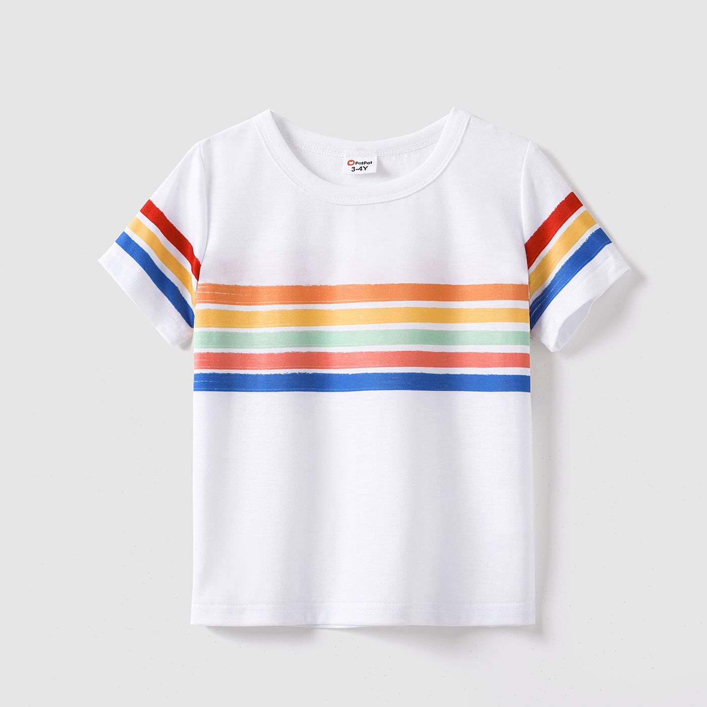 Family Matching Colorful Striped V Neck Flutter-sleeve Dresses And Short-sleeve T-shirts Sets