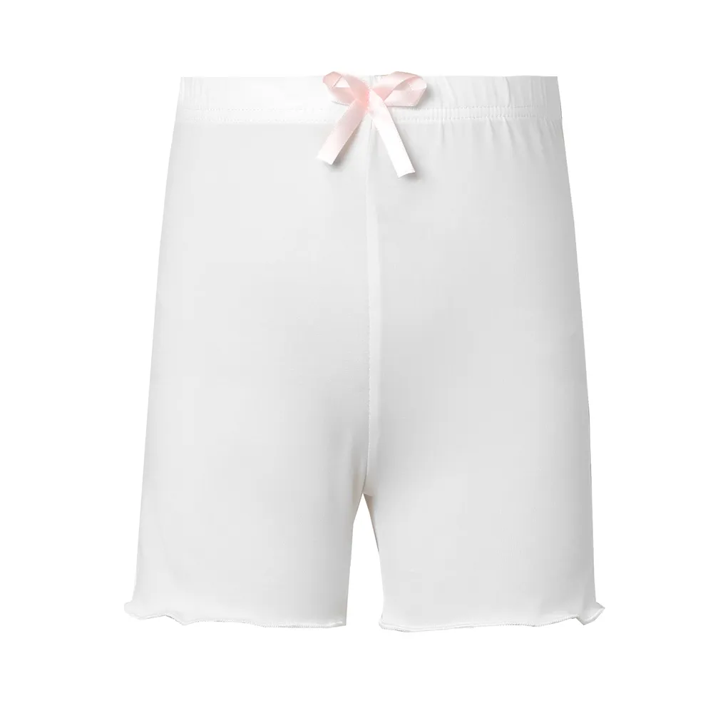 Kid Girl Bowknot Design Lettuce Trim Solid Color Leggings Shorts big image 1