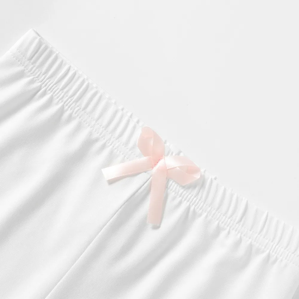 Kid Girl Bowknot Design Lettuce Trim Solid Color Leggings Shorts big image 4