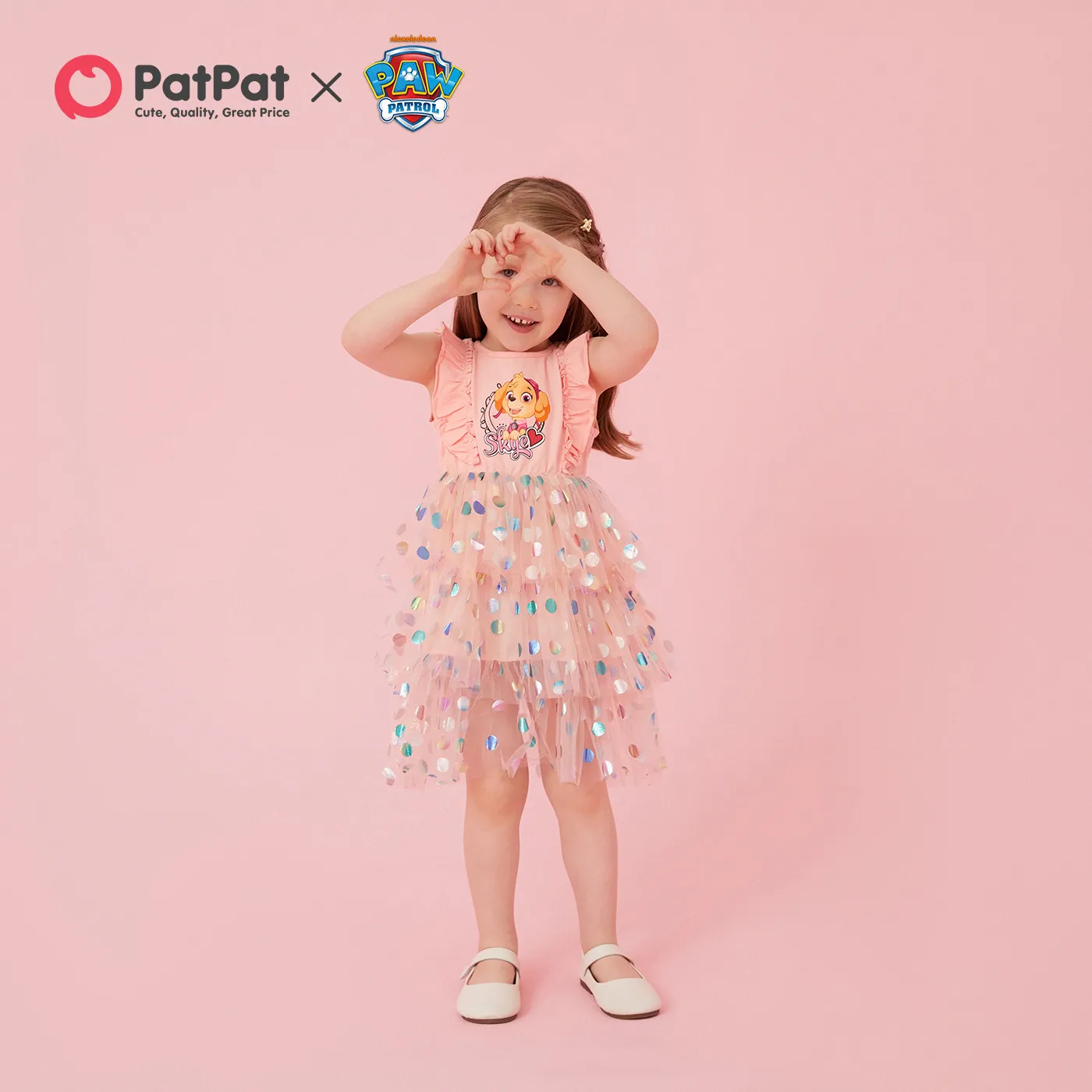 PAW Patrol Toddler Girl Cotton Ruffled Polka dots Layered Mesh Splice Sleeveless Dress Pink image 6
