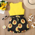 2pcs Kid Girl Ffloral Print Ribbed Splice Button Design Sleeveless Belted Rompers  image 5