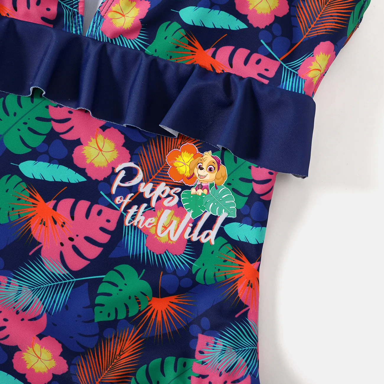 PAW Patrol Family Matching Allover Palm Leaf Print One-piece Swimsuit and Graphic Swim Trunks Tibetanblue big image 1