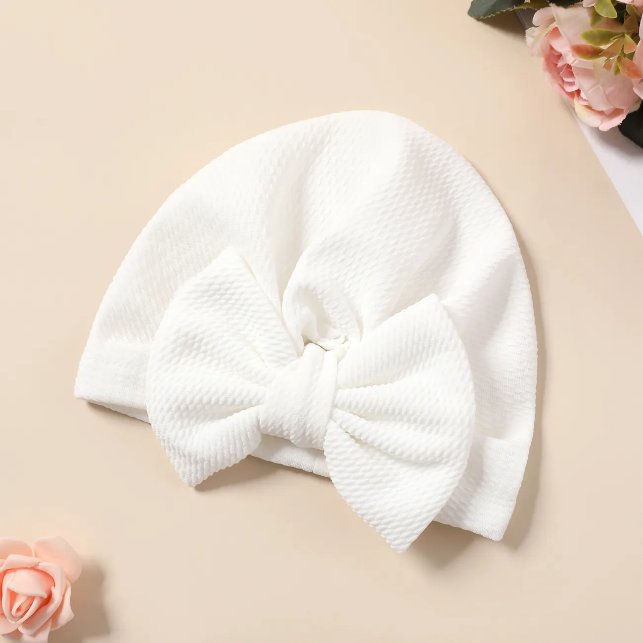 Bebê sólido texturizado arco turbante chapéu Branco big image 1