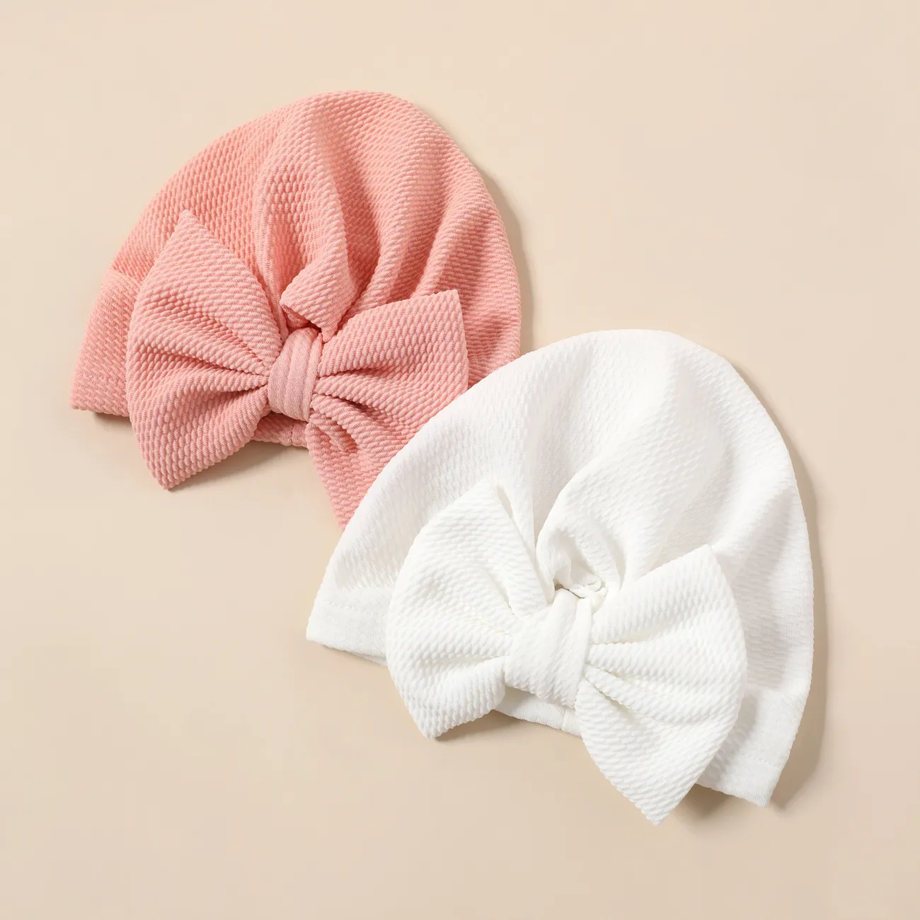 Baby Solid Textured Bow Turban Hat White big image 1
