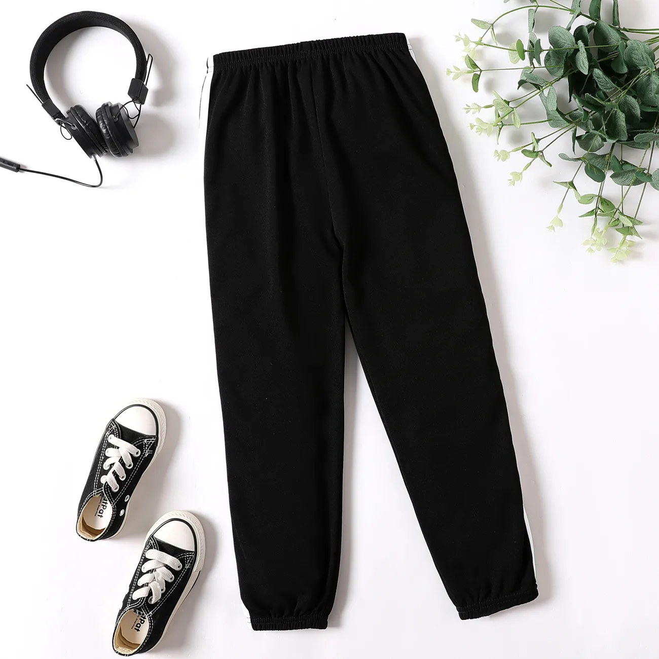 Kid Boy/Kid Girl Sporty Striped Breathable Ankle Length Thin Pants for Summer/Fall Black big image 1