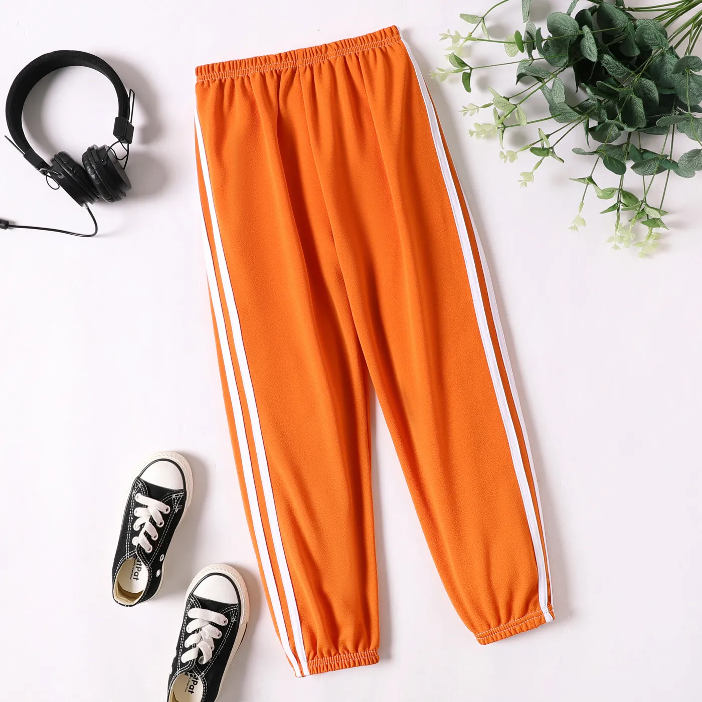 Calças finas esportivas listradas respiráveis para meninos e meninas para o verão/outono Laranja