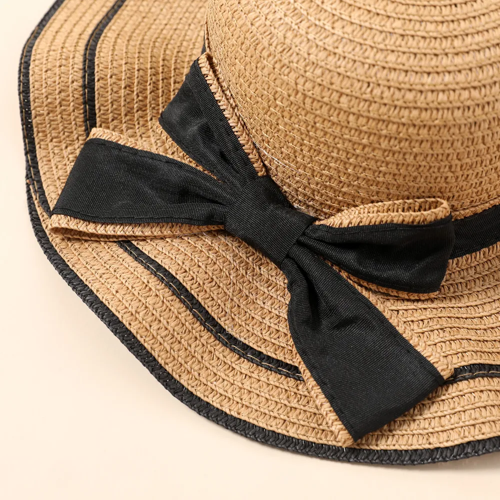 Big Bow Decor Wavy Edge Two Tone Straw Hat for Mom and Me  big image 5