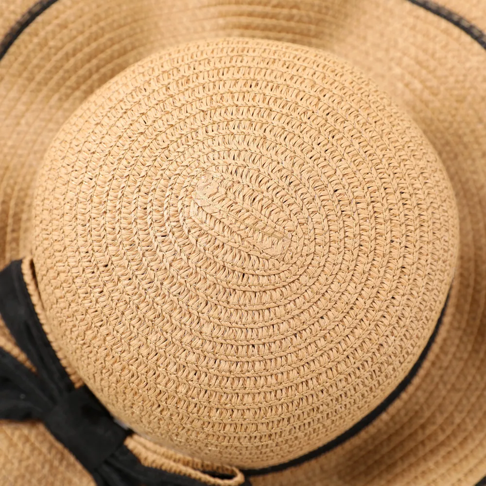 Big Bow Decor Wavy Edge Two Tone Straw Hat for Mom and Me  big image 6