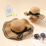 Big Bow Decor Wavy Edge Two Tone Straw Hat for Mom and Me  image 3