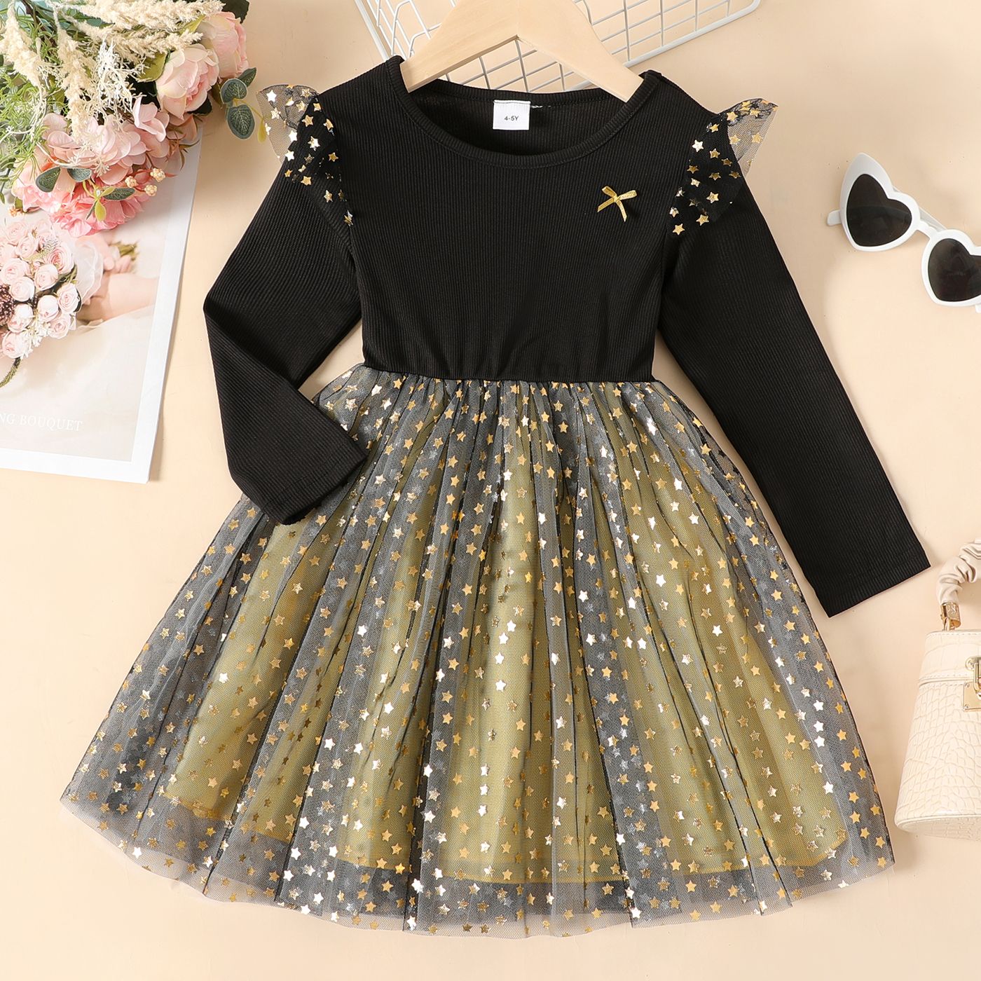 

Kid Girl Stars Glitter Design Mesh Long-sleeve Fairy Dress