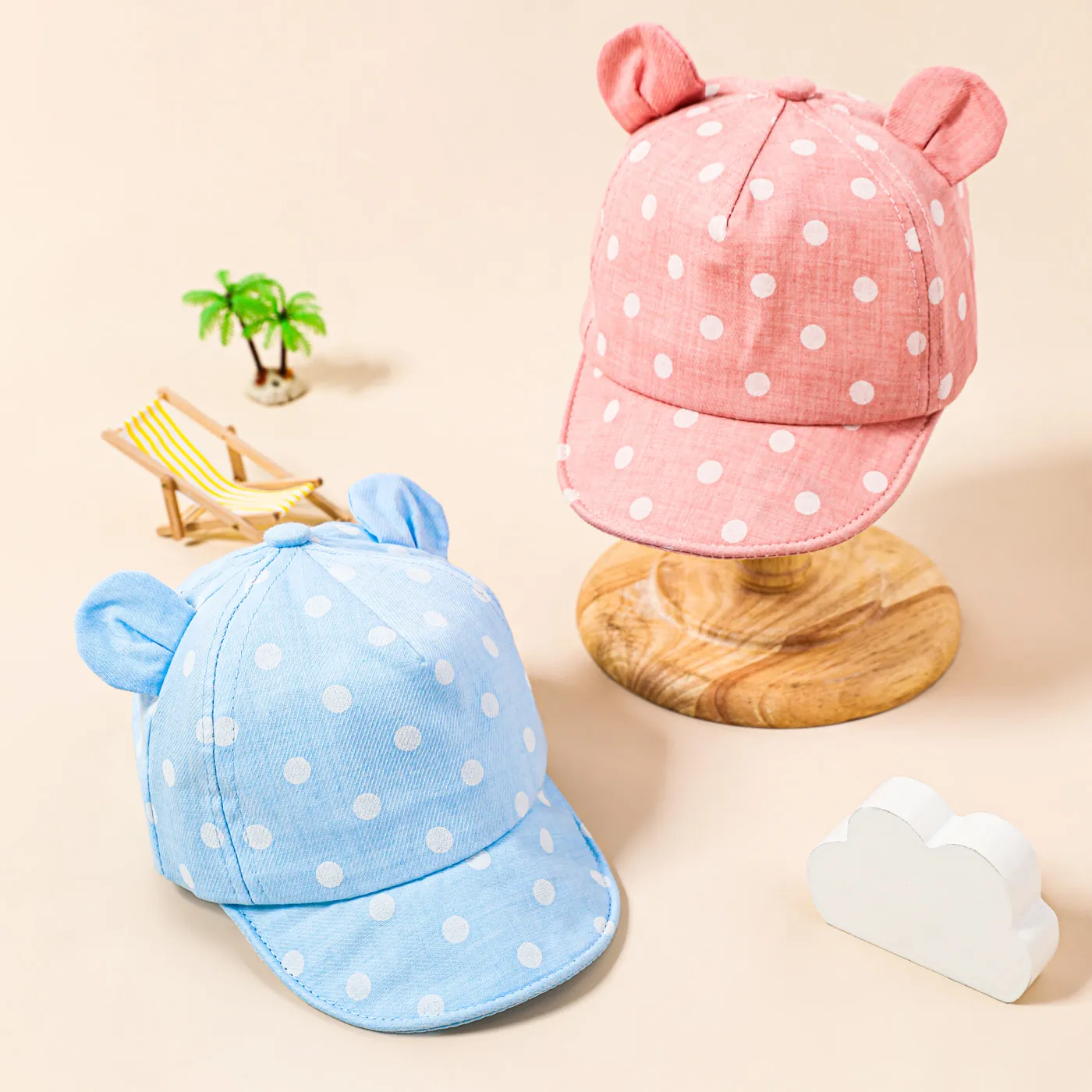 Baby Cartoon Dual Ears Design Polka Dots Baseball Cap Pink image 2