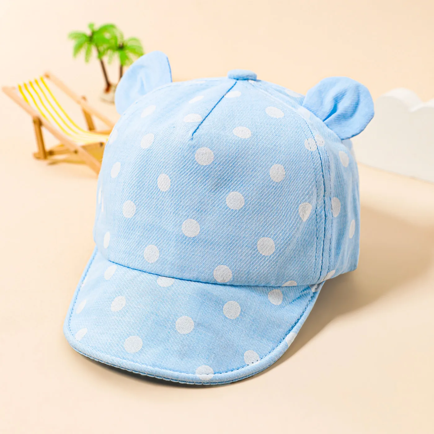 Baby Cartoon Dual Ears Design Polka Dots Baseball Cap Light Blue image 2