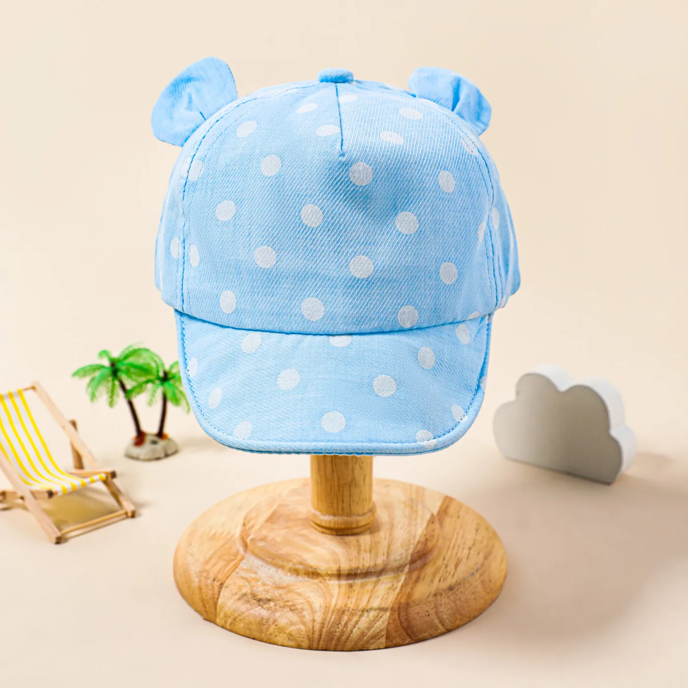 Baby Cartoon Dual Ears Design Polka Dots Baseball Cap Light Blue image 3