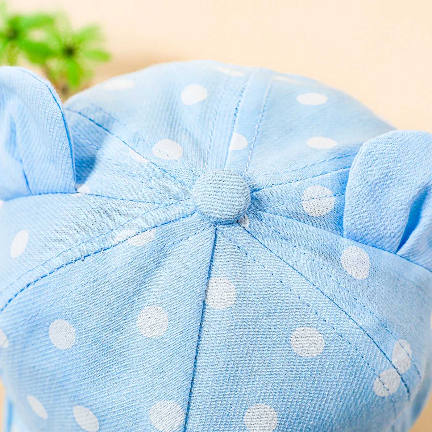 Baby Cartoon Dual Ears Design Polka Dots Baseball Cap Light Blue image 5