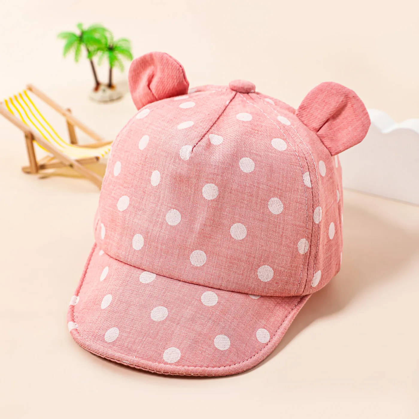 Baby Cartoon Dual Ears Design Polka Dots Baseball Cap Pink image 5