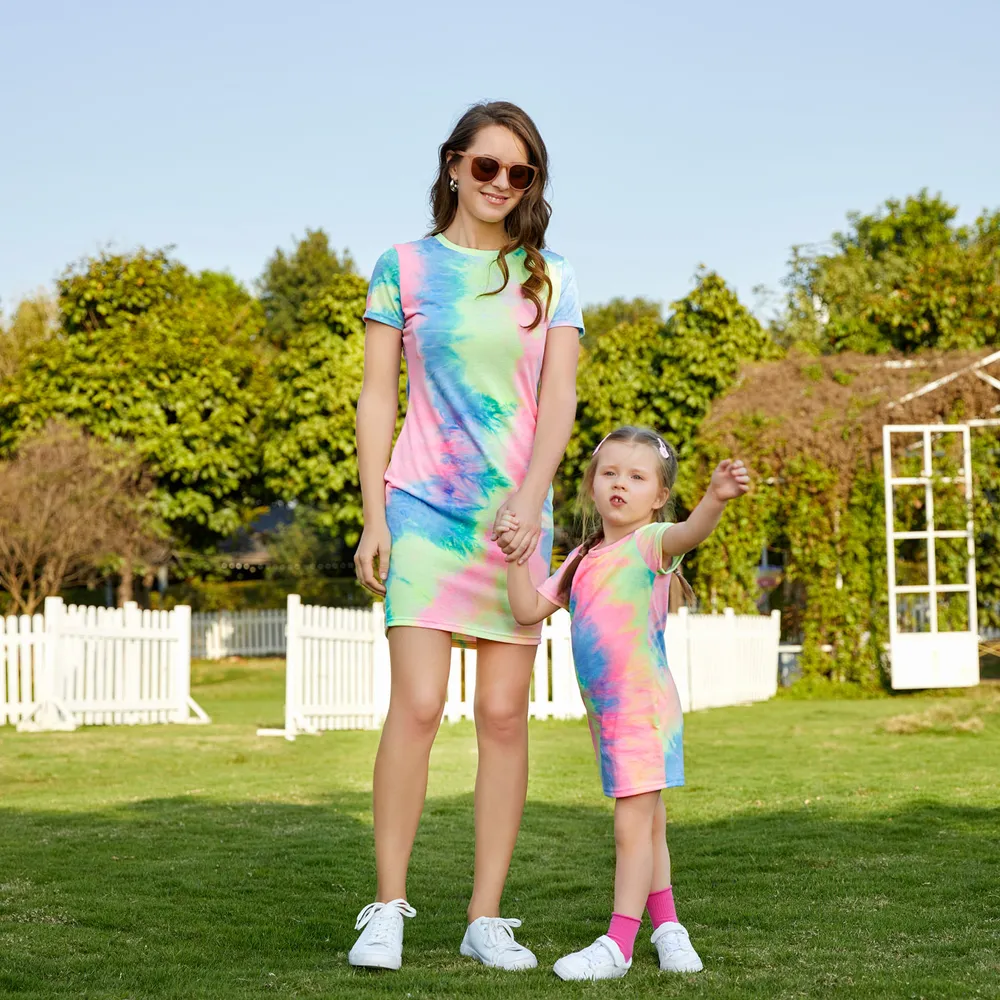 Tie Dye Short-sleeve Bodycon T-shirt Dress for Mom and Me  big image 9