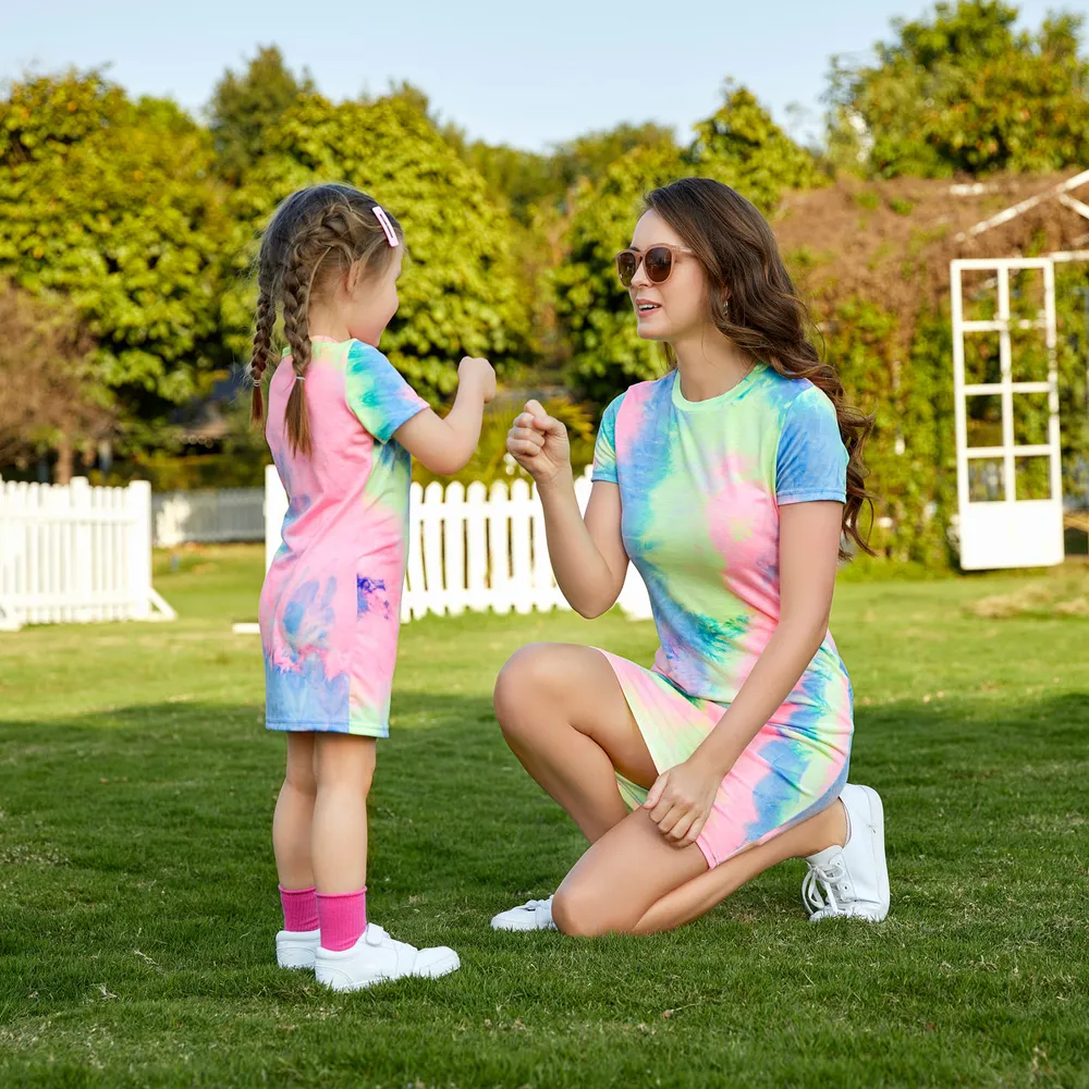 Tie Dye Short-sleeve Bodycon T-shirt Dress for Mom and Me  big image 10