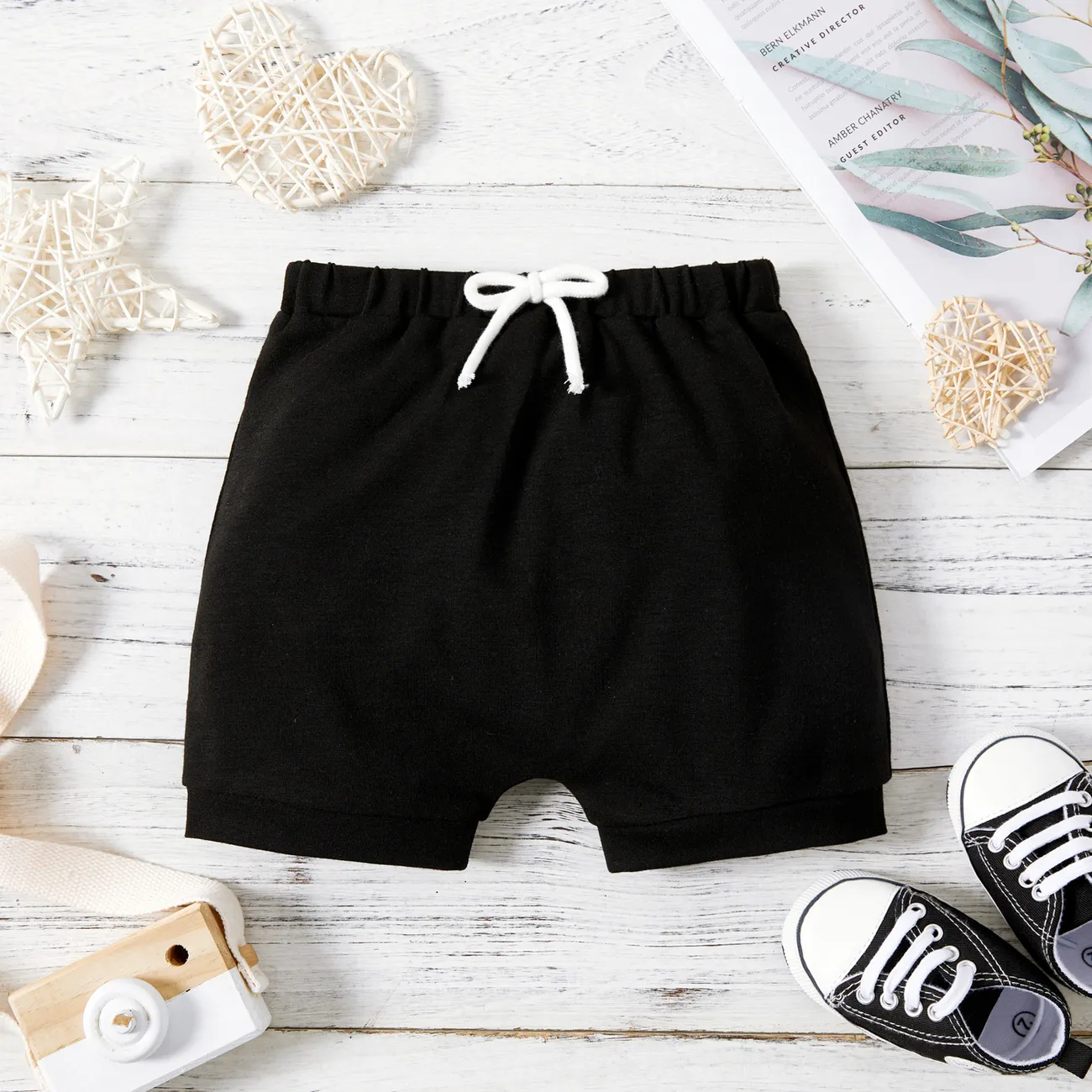 Baby Boy Solid Casual Workout Sport Shorts Black big image 1