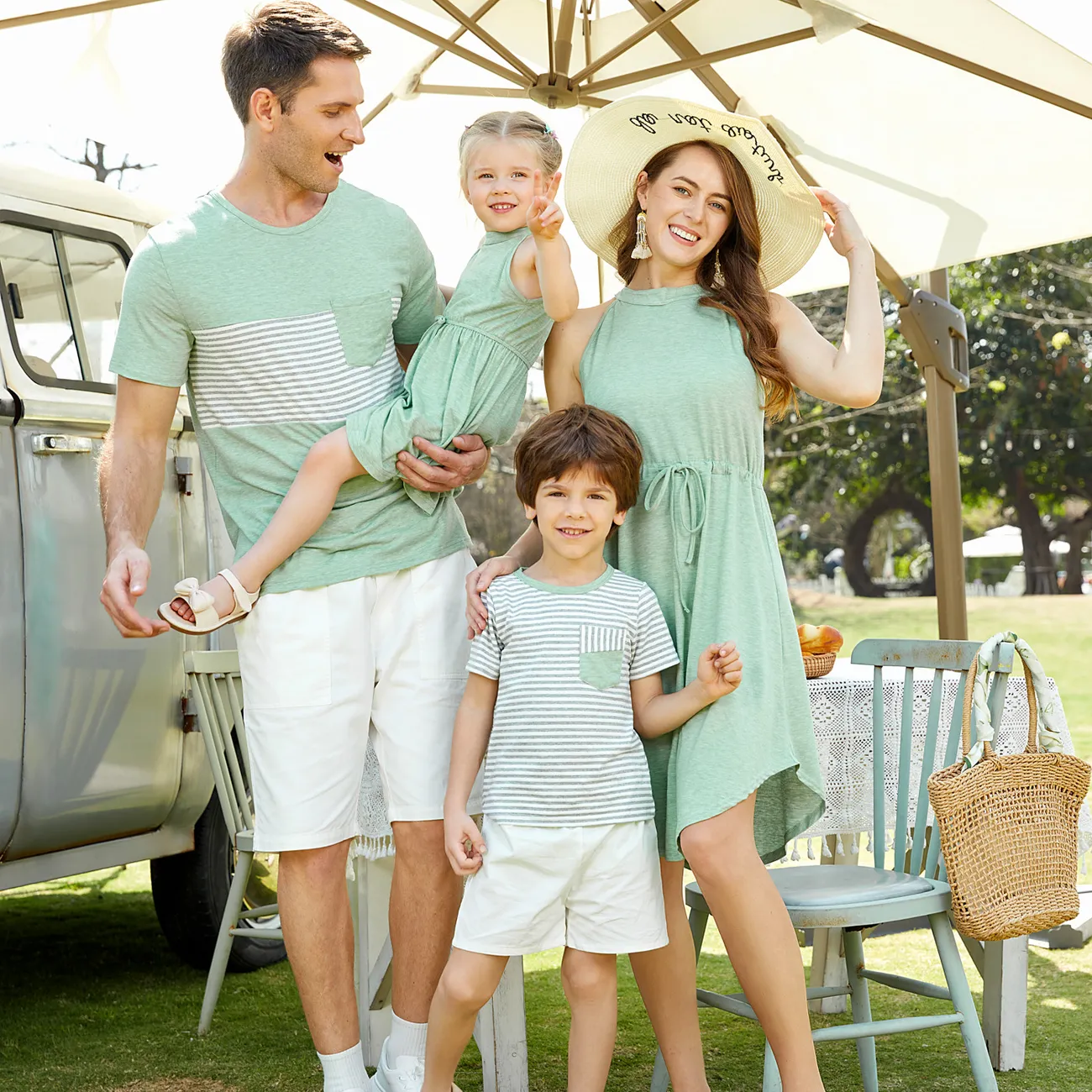 Familien-Looks Kurzärmelig Familien-Outfits Sets grün big image 1