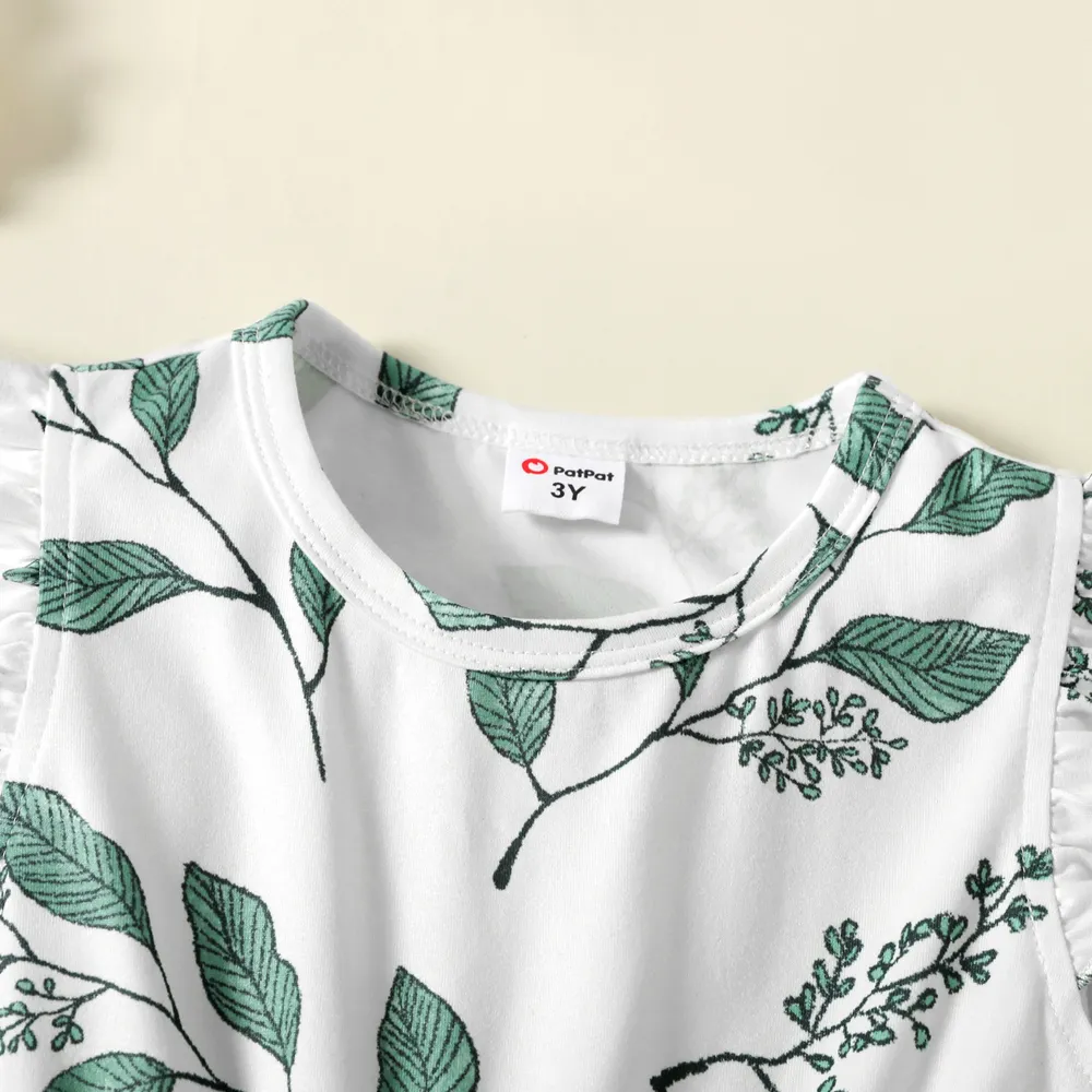 Toddler Girl Floral Leaf Print Flutter-sleeve Dress big image 4