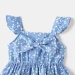 All Over Dots Print Blue Sleeveless Spaghetti Strap V Neck Ruffle Wrap Dress for Mom and Me  image 3