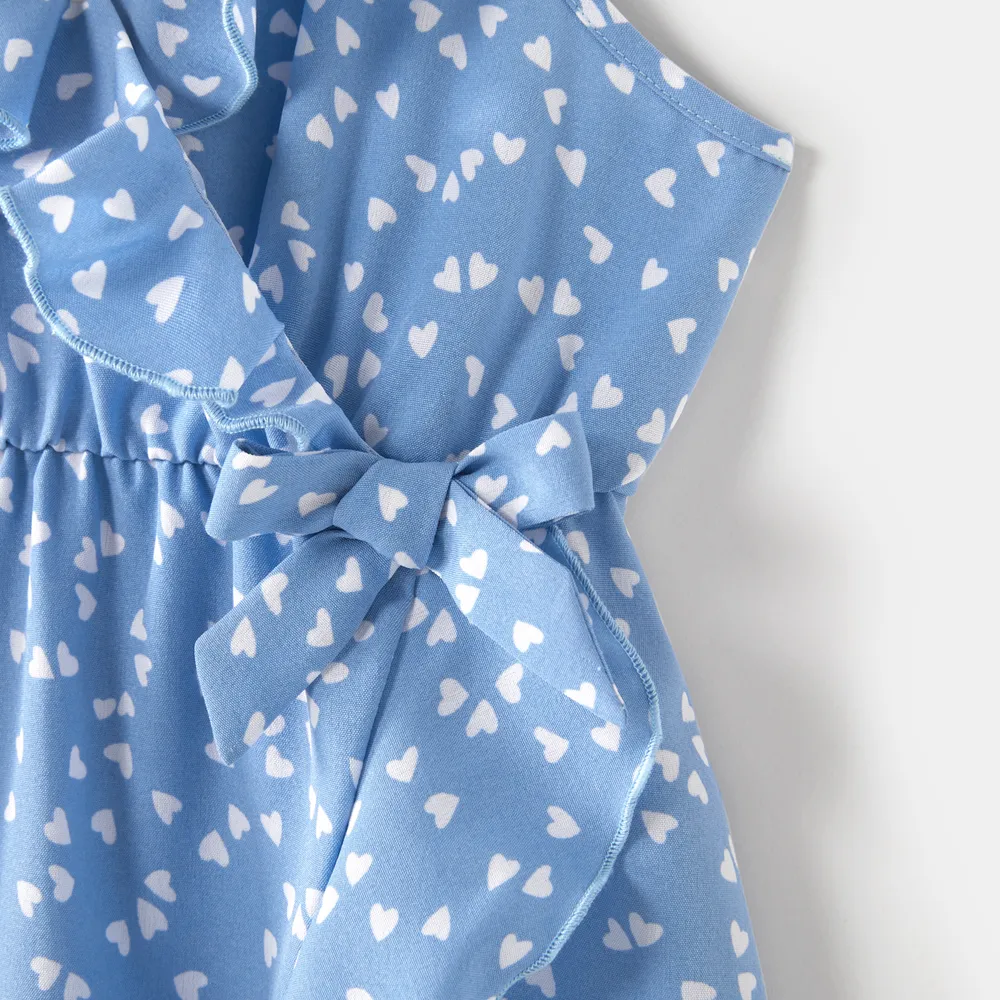 All Over Dots Print Blue Sleeveless Spaghetti Strap V Neck Ruffle Wrap Dress for Mom and Me  big image 4