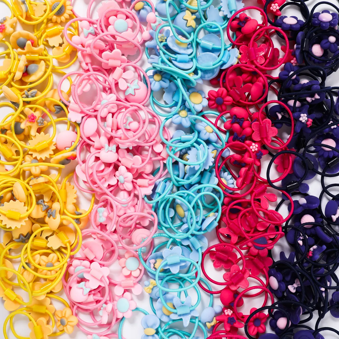 50er-Pack Blumenschleife Cartoon Dekor mehrfarbige Gummibänder Haargummis für Mädchen Farbblock big image 1