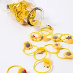 Paquete de 50 cintas para el pelo elásticas multicolores con decoración de dibujos animados y lazo floral para niñas Amarillo
