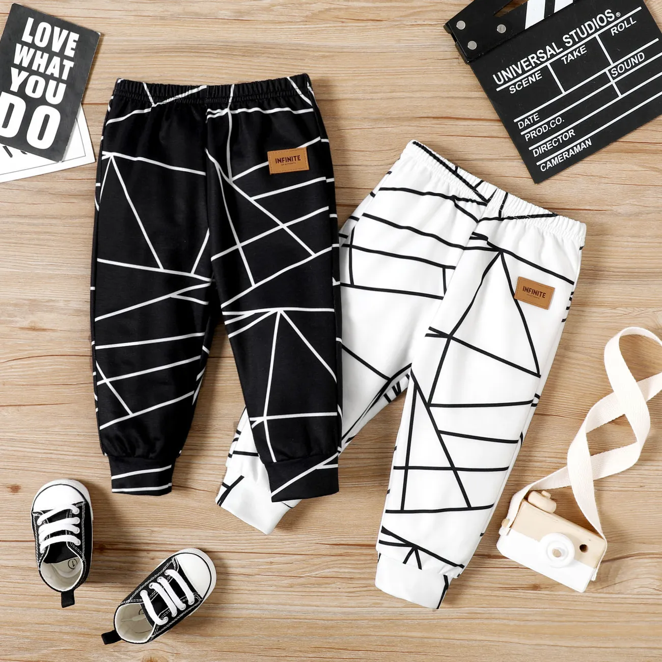 pantalon bébé garçon à patchs en cuir et imprimé géométrique Noir big image 1