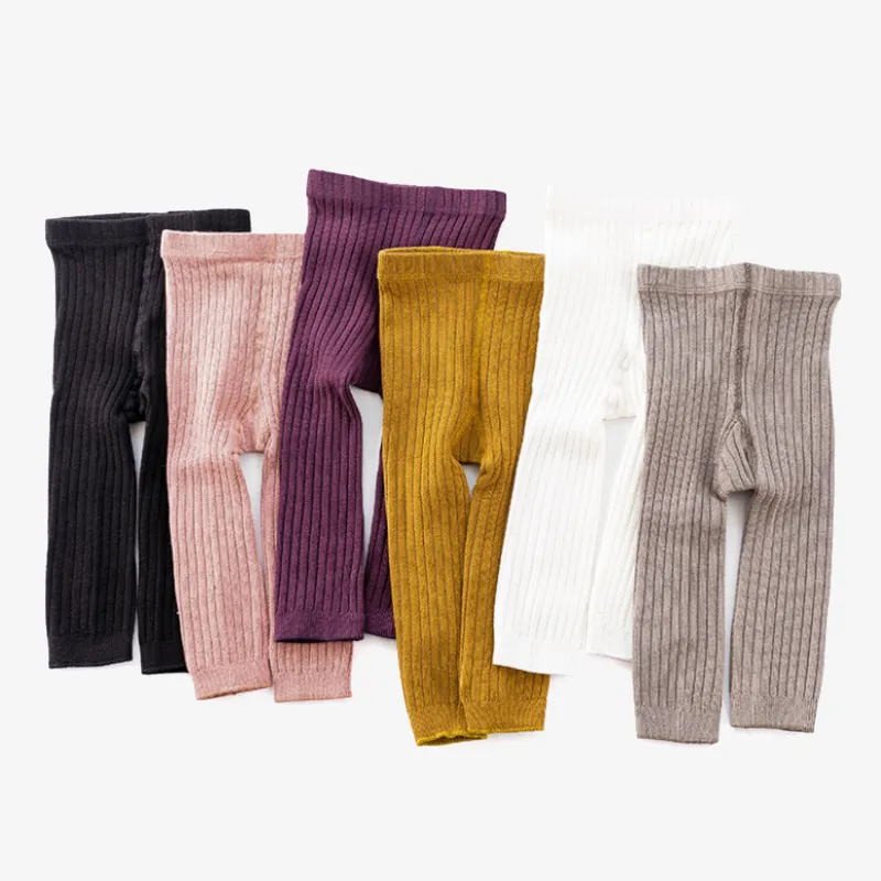 Baby Multi Color Solid Ribbed Tights Leggings White image 2