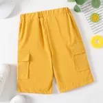 兒童男孩純色口袋設計彈力短褲 黃色