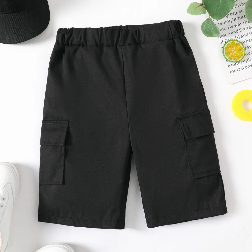 Kid Boy Solid Color Pocket Design Elasticized Shorts  big image 1