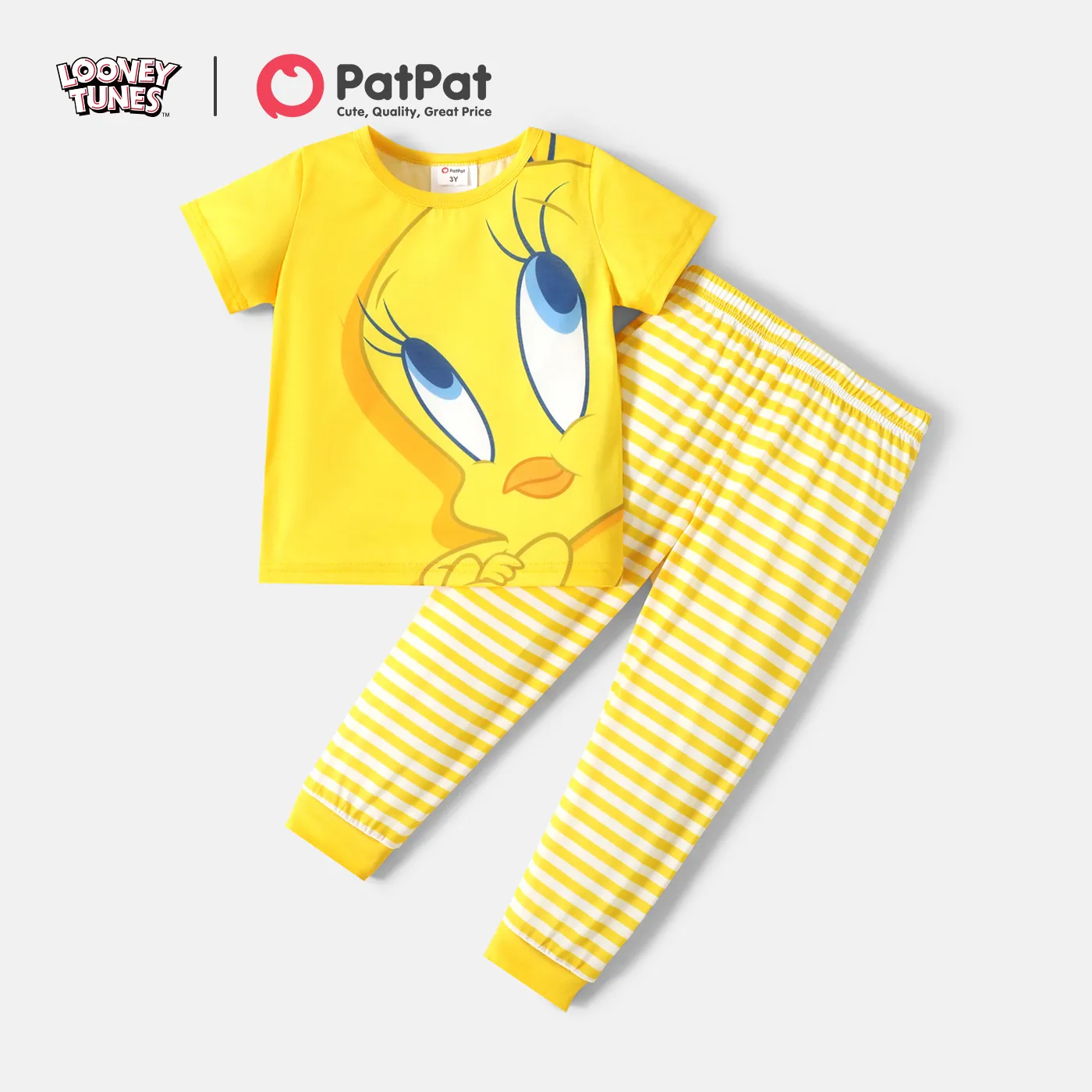 

Looney Tunes 2pcs Toddler Girl/Boy Colorblock Short-sleeve Tee and Stripe Pants Set