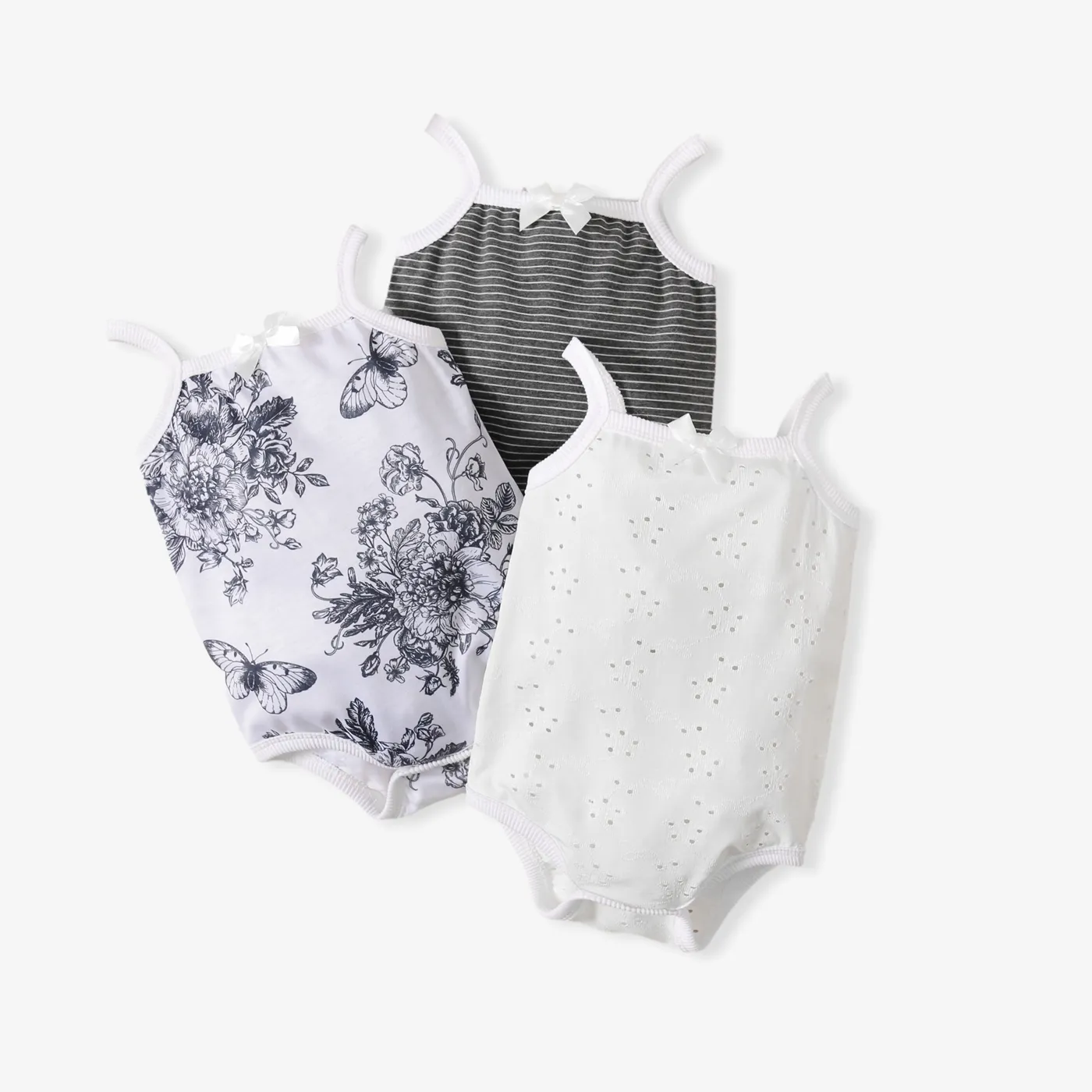 Baby Girl Solid/Striped/Floral-Print Sleeveless Spaghetti Strap Romper DeepGery image 2