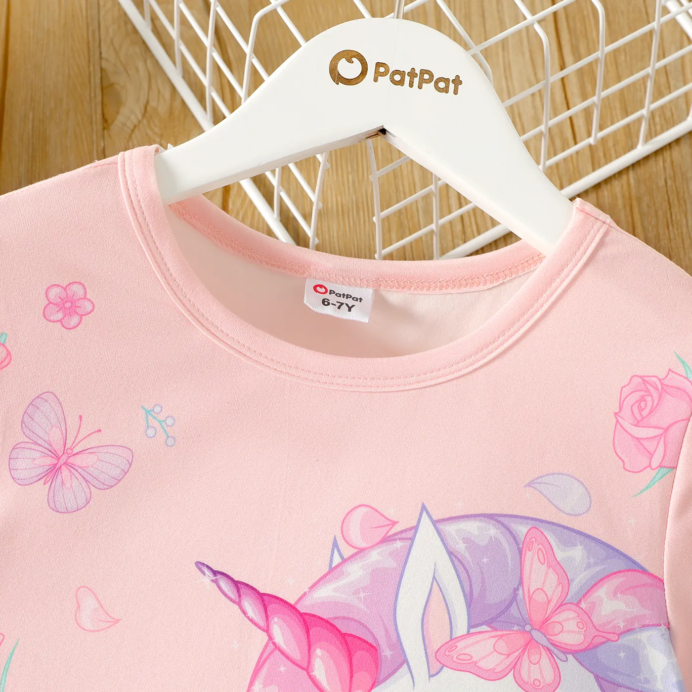 Kid Girl Unicorn Print Short-sleeve Light Pink Dress  image 4