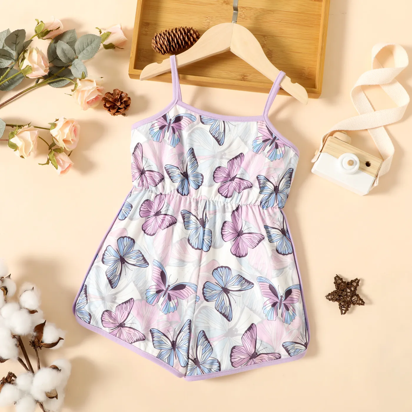 Toddler Girl Butterfly Print Cami Rompers