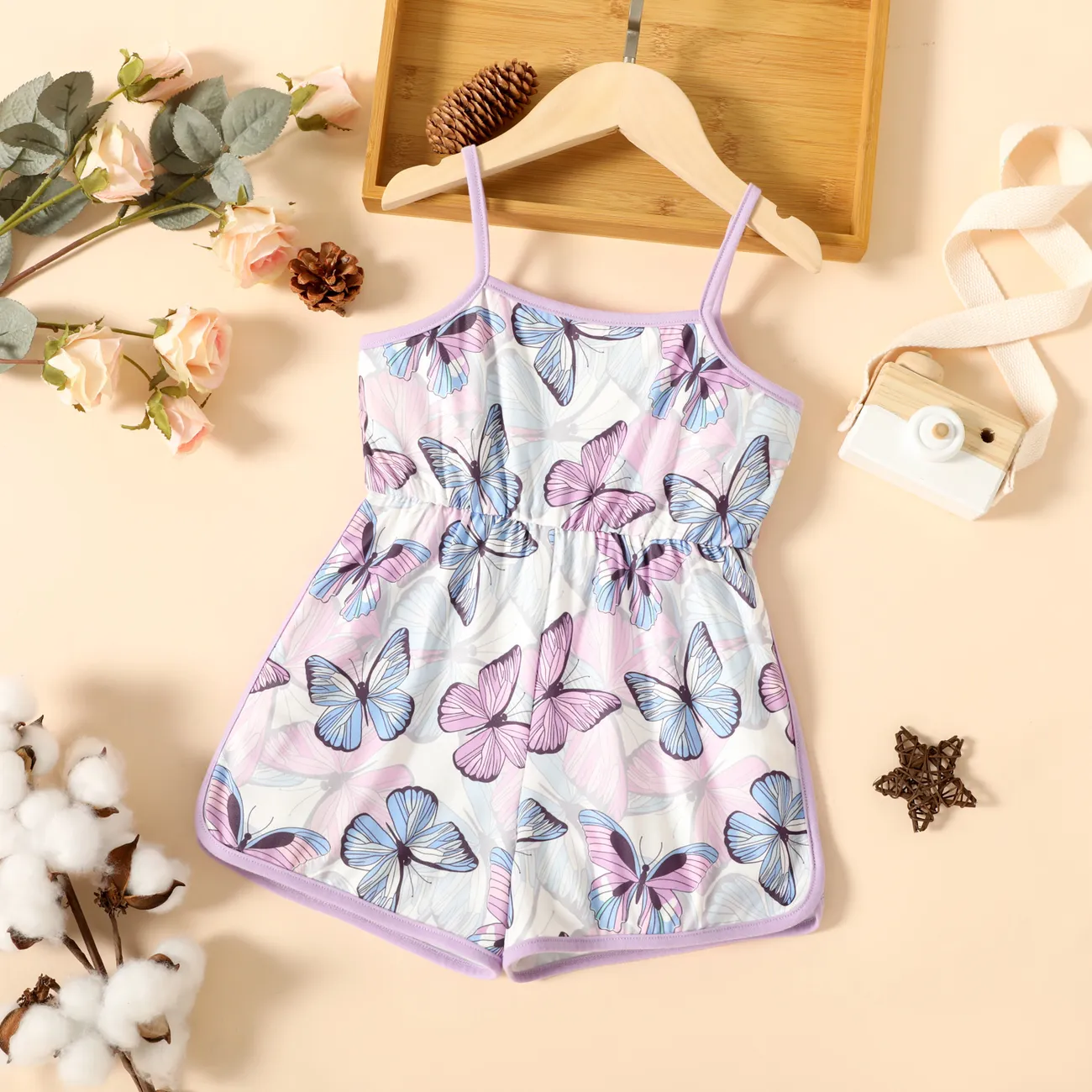 Kleinkinder Mädchen Tanktop Süß Schmetterling Baby-Overalls helles lila big image 1