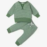 2pcs Baby 95% Cotton Long-sleeve All Over Striped Pullover and Trousers Set Mint Green