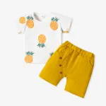 2pcs Baby Boy 95% Cotton Short-sleeve Pineapple Print Tee and Solid Shorts Set Yellow