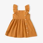 Toddler Girl Button Design Solid Color/Floral Print/Stripe Ruffled Strap Dress YellowBrown