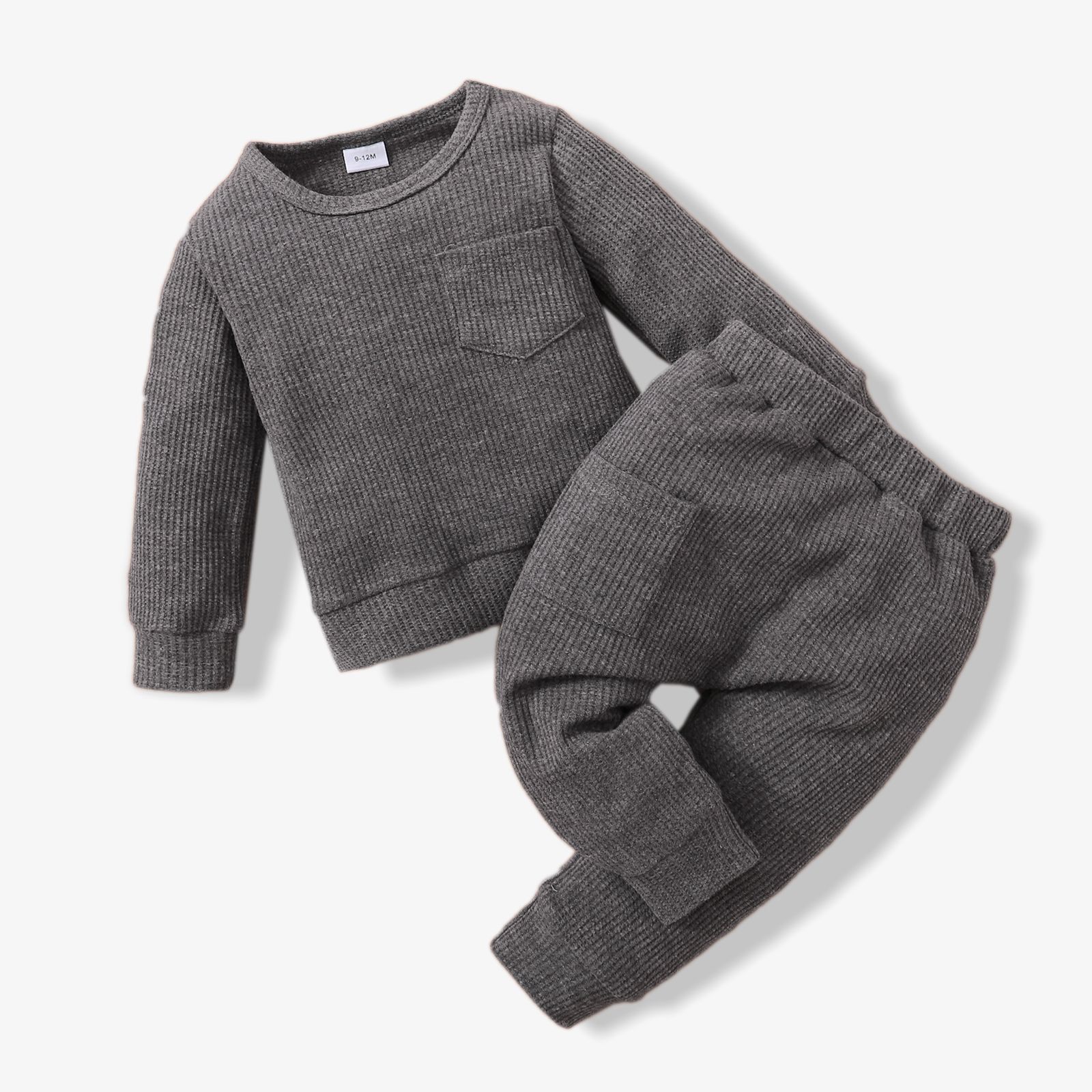 

Baby 2pcs Cotton Waffle Solid Long-sleeve Pullover Set