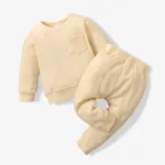 Baby 2pcs Cotton Waffle Solid Long-sleeve Pullover Set Apricot