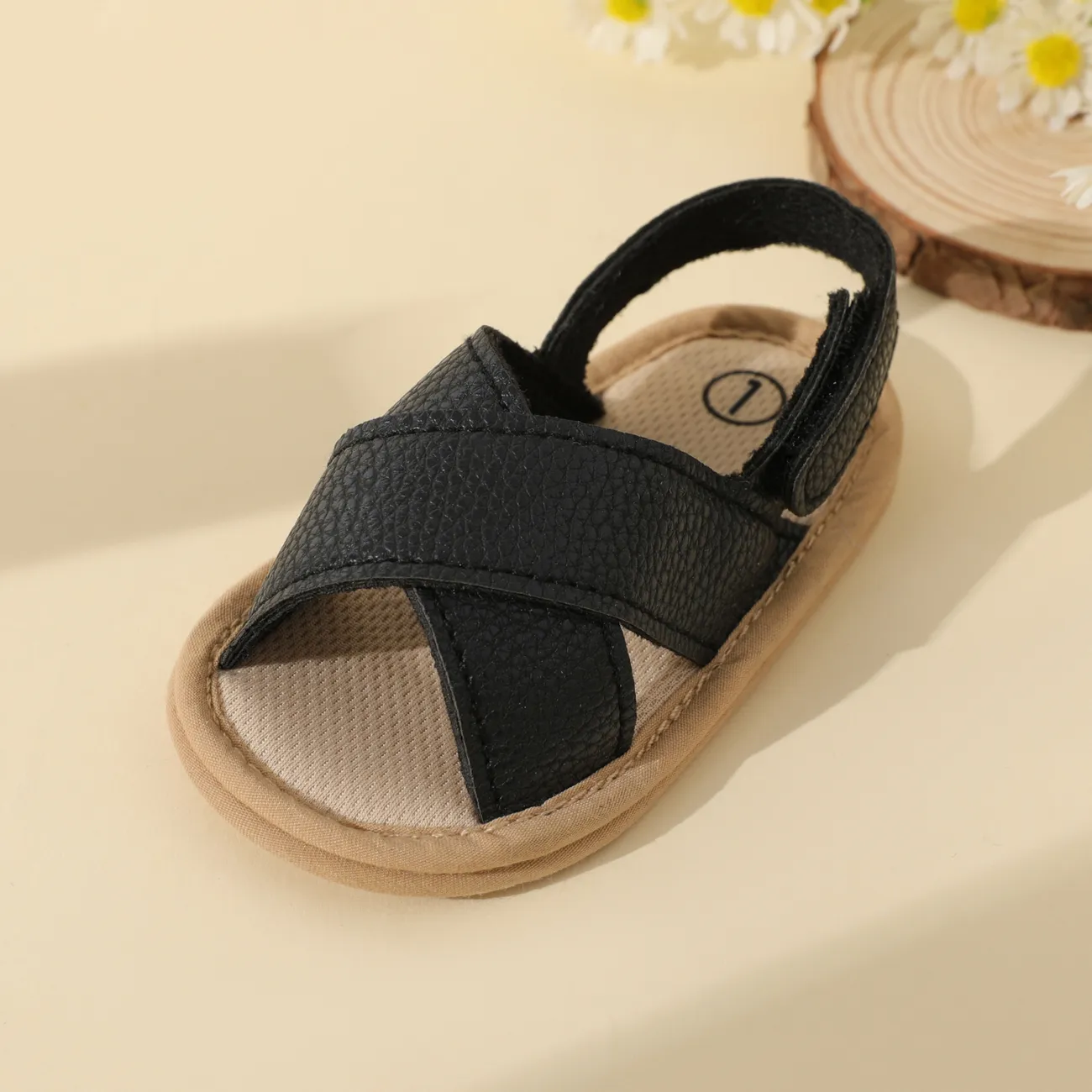 Baby / Toddler Crisscross Strap Slingback Open Toe Soft Sole Sandals Prewalker Shoes Black big image 1