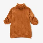 Baby Girl Solid Cable Knit Turtleneck Long-sleeve Dress Brown
