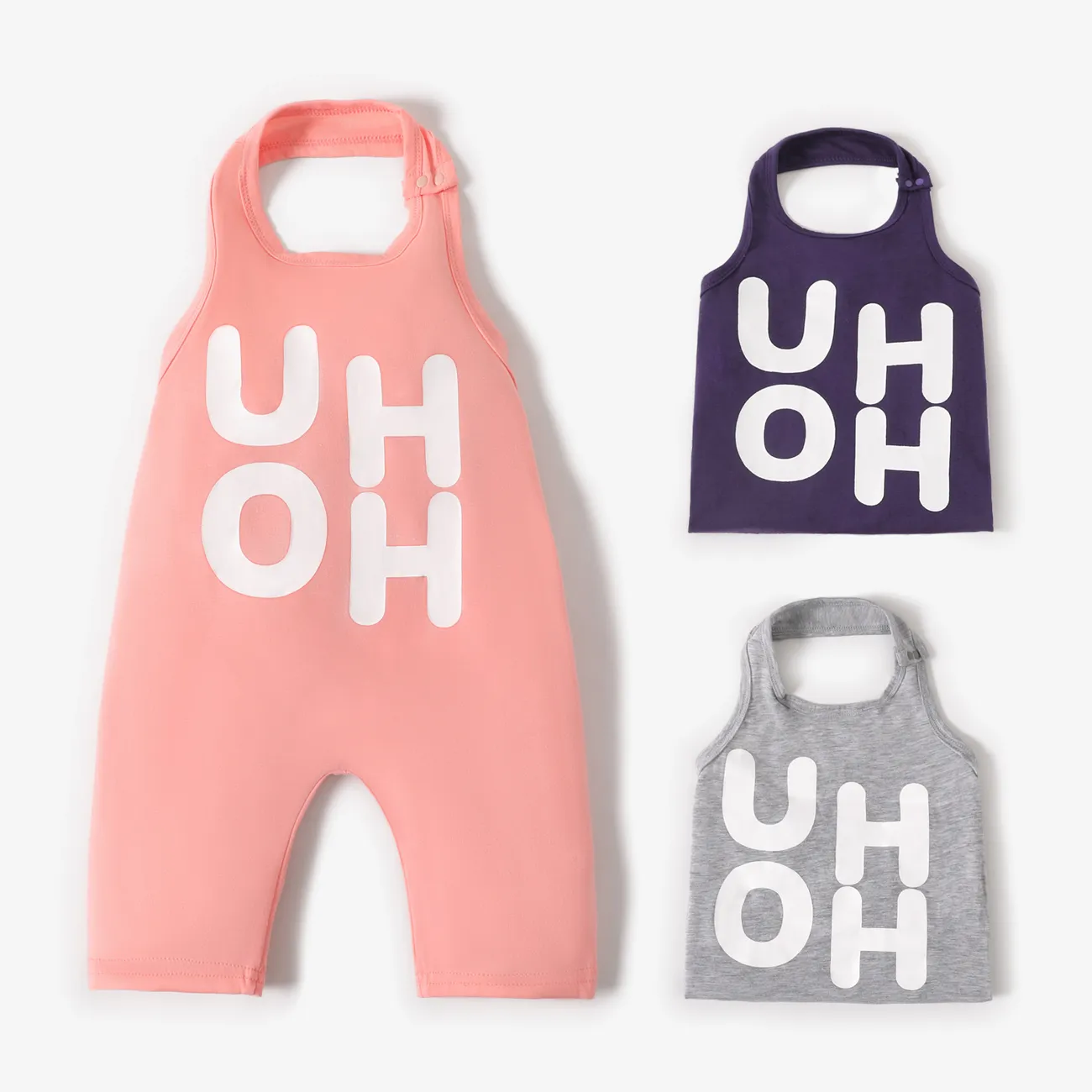 Baby / Toddler Trendy Letter Print Strappy Onesies Light Pink big image 1