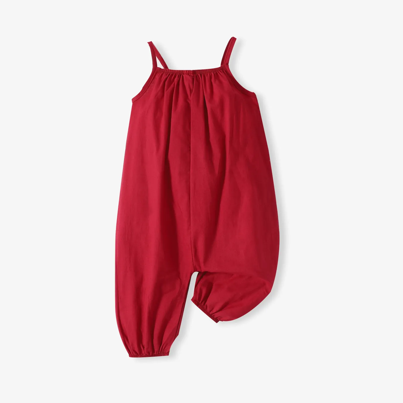 100% Cotton Baby Girl Loose-fit Solid Sleeveless Spaghetti Strap Harem Pants Overalls Burgundy