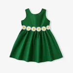 طفلة صغيرة ثلاثية الأبعاد تصميم الأزهار الظهر الخامس الرقبة بلون بلا أكمام فستان أخضر
