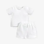 2pcs Baby Boy/Girl 95% Cotton Short-sleeve Solid Cable Knit Tee and Shorts Set White